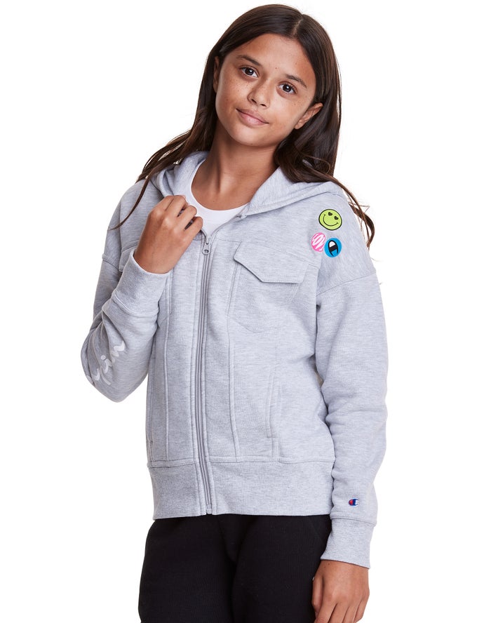 Sudadera Con Capucha Champion Niña - Fleece Full Zip Smiley Face ( Gris ) 3185962-JV